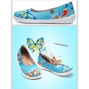 UIN Butterfly Blue / Multicolor Women's Lightweight Comfort Slip On Shoe Sz 7